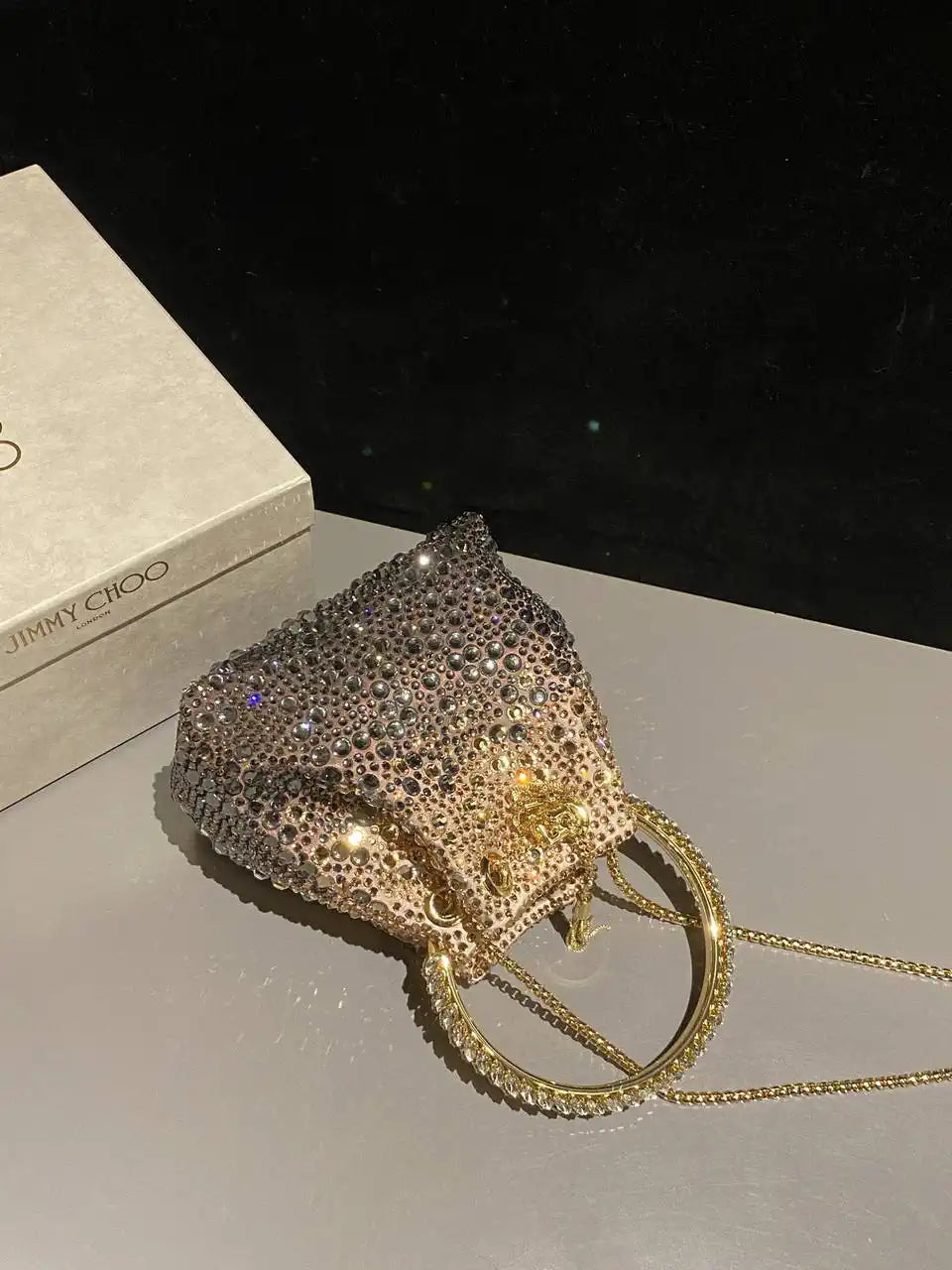Jimmy Choo Bon Bon Blush Satin Bag with Crystals BONBONXDR1C1039 White & Gold