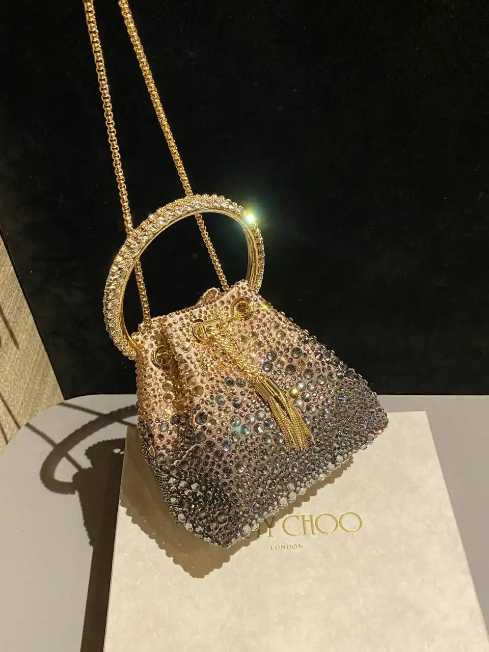 Jimmy Choo Bon Bon Blush Satin Bag with Crystals BONBONXDR1C1039 White & Gold