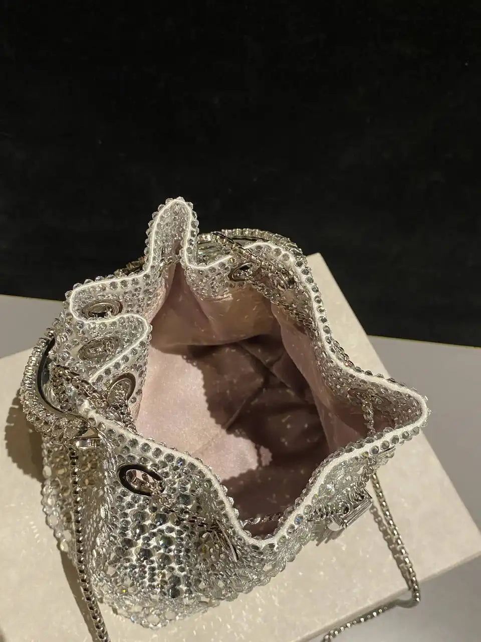 Jimmy Choo Bon Bon Blush Satin Bag with Crystals BONBONXDR1C1039 White