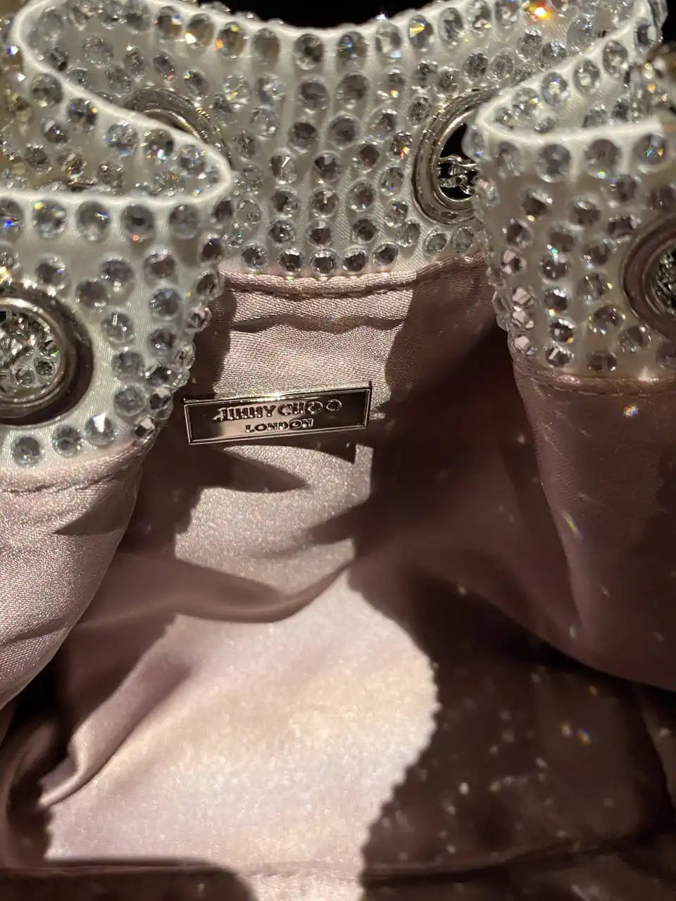 Jimmy Choo Bon Bon Blush Satin Bag with Crystals BONBONXDR1C1039 White