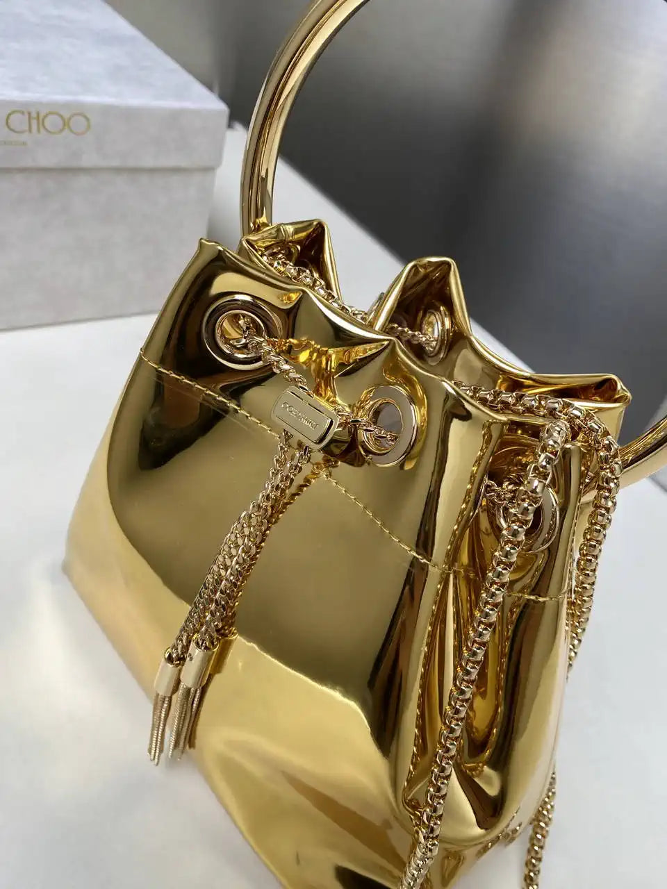 Jimmy Choo Bon Bon Gold Mirror Fabric Mini Bag with Metal Handle BONBONXVKOO0022