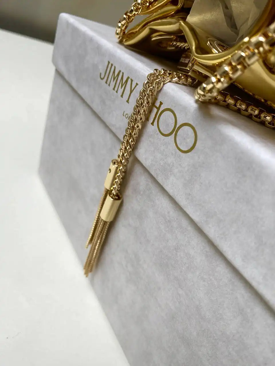 Jimmy Choo Bon Bon Gold Mirror Fabric Mini Bag with Metal Handle BONBONXVKOO0022