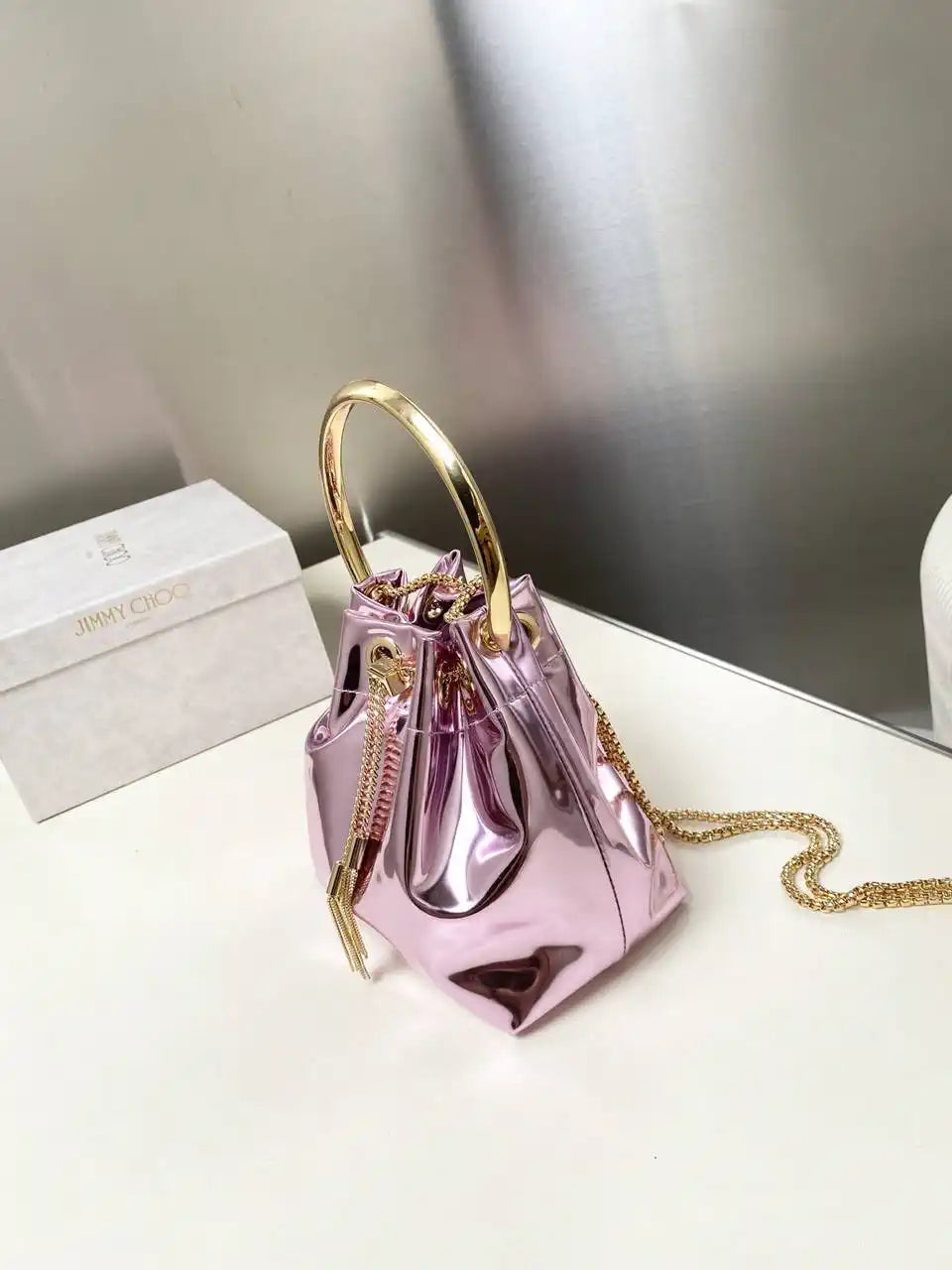 Jimmy Choo Bon Bon Purple Mirror Fabric Mini Bag with Metal Handle BONBONXVKOO0022