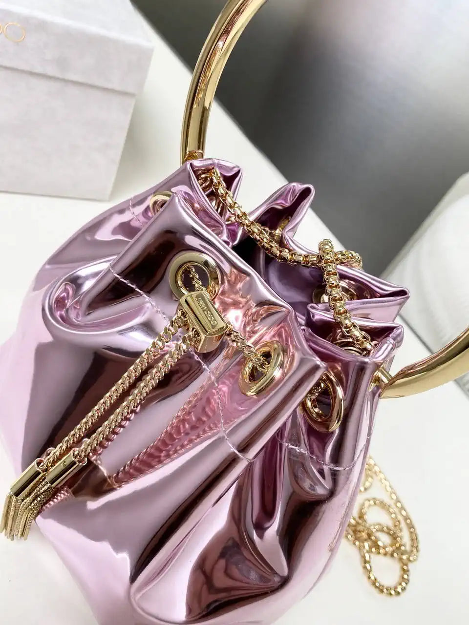 Jimmy Choo Bon Bon Purple Mirror Fabric Mini Bag with Metal Handle BONBONXVKOO0022