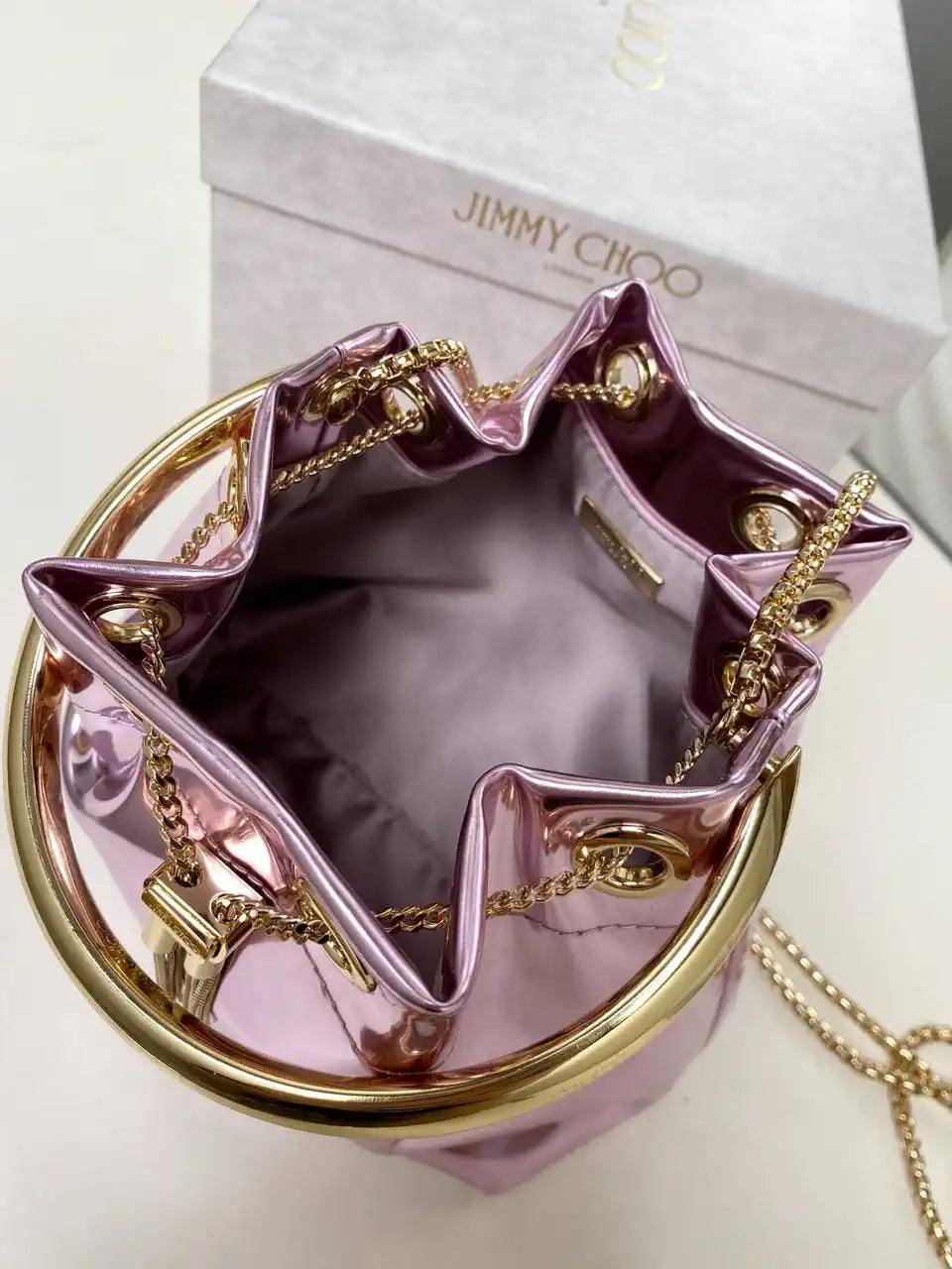 Jimmy Choo Bon Bon Purple Mirror Fabric Mini Bag with Metal Handle BONBONXVKOO0022