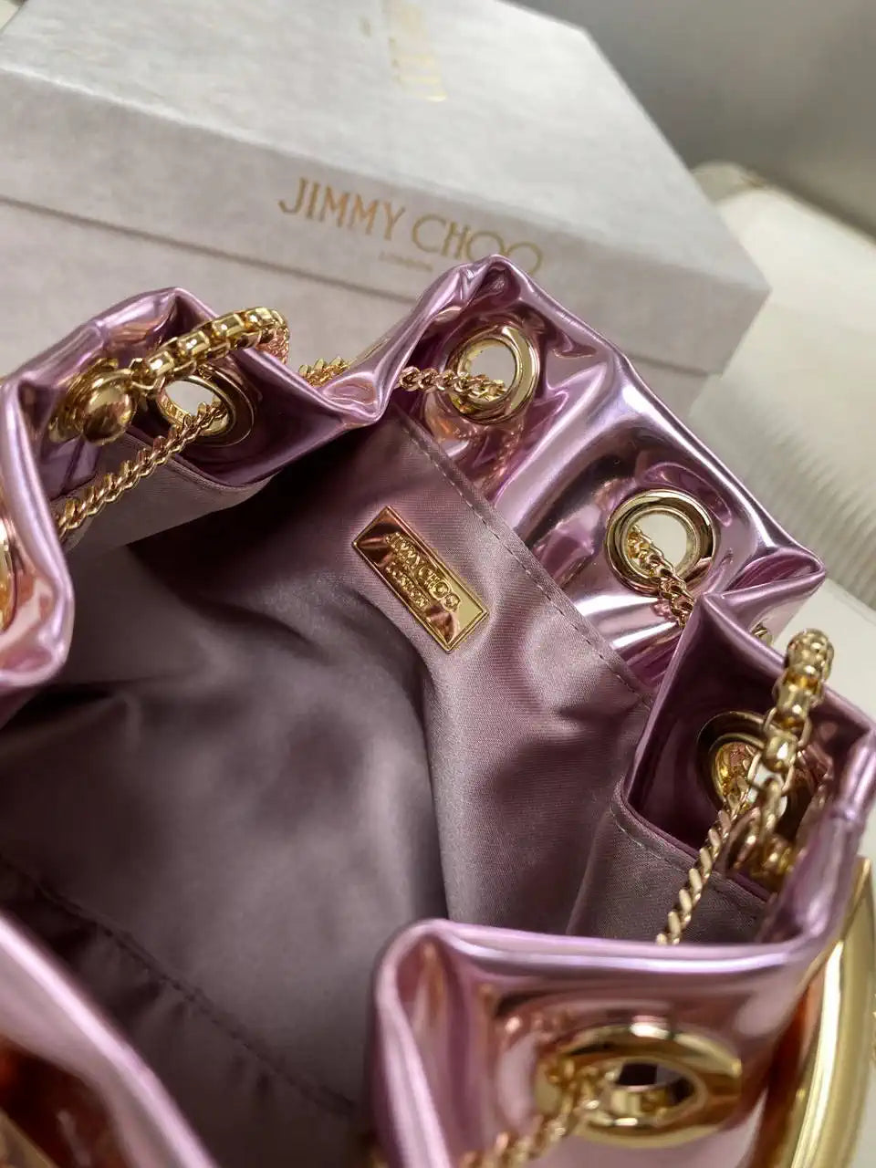 Jimmy Choo Bon Bon Purple Mirror Fabric Mini Bag with Metal Handle BONBONXVKOO0022