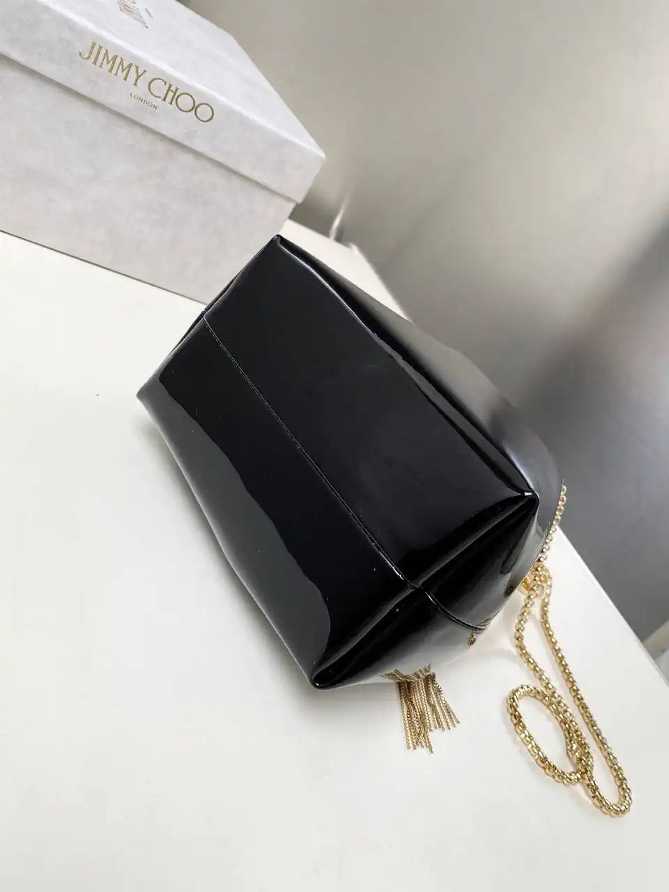 Jimmy Choo Bon Bon Black Mirror Fabric Mini Bag with Metal Handle BONBONXVKOO0022