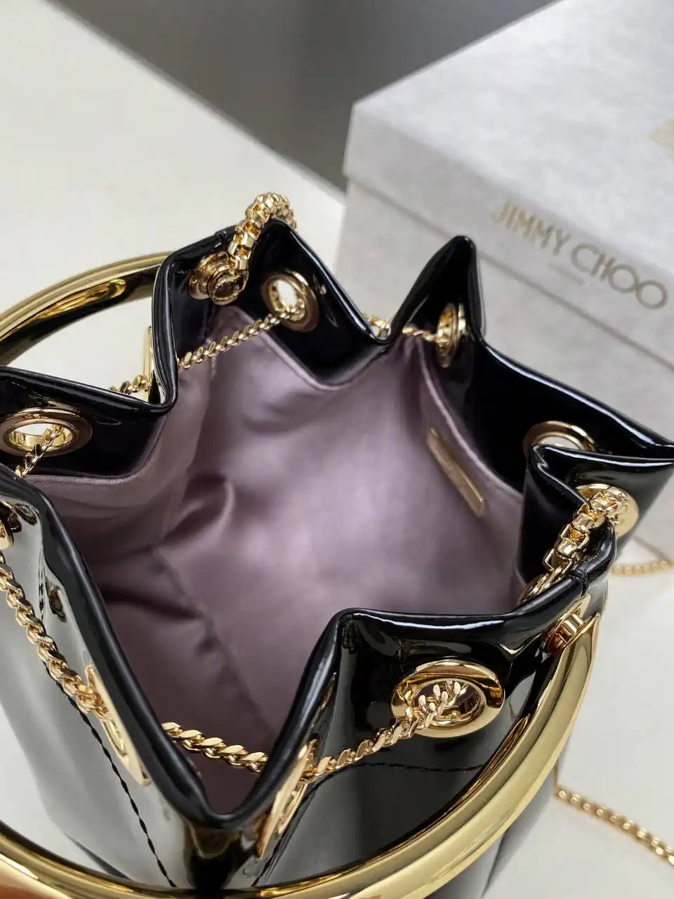 Jimmy Choo Bon Bon Black Mirror Fabric Mini Bag with Metal Handle BONBONXVKOO0022