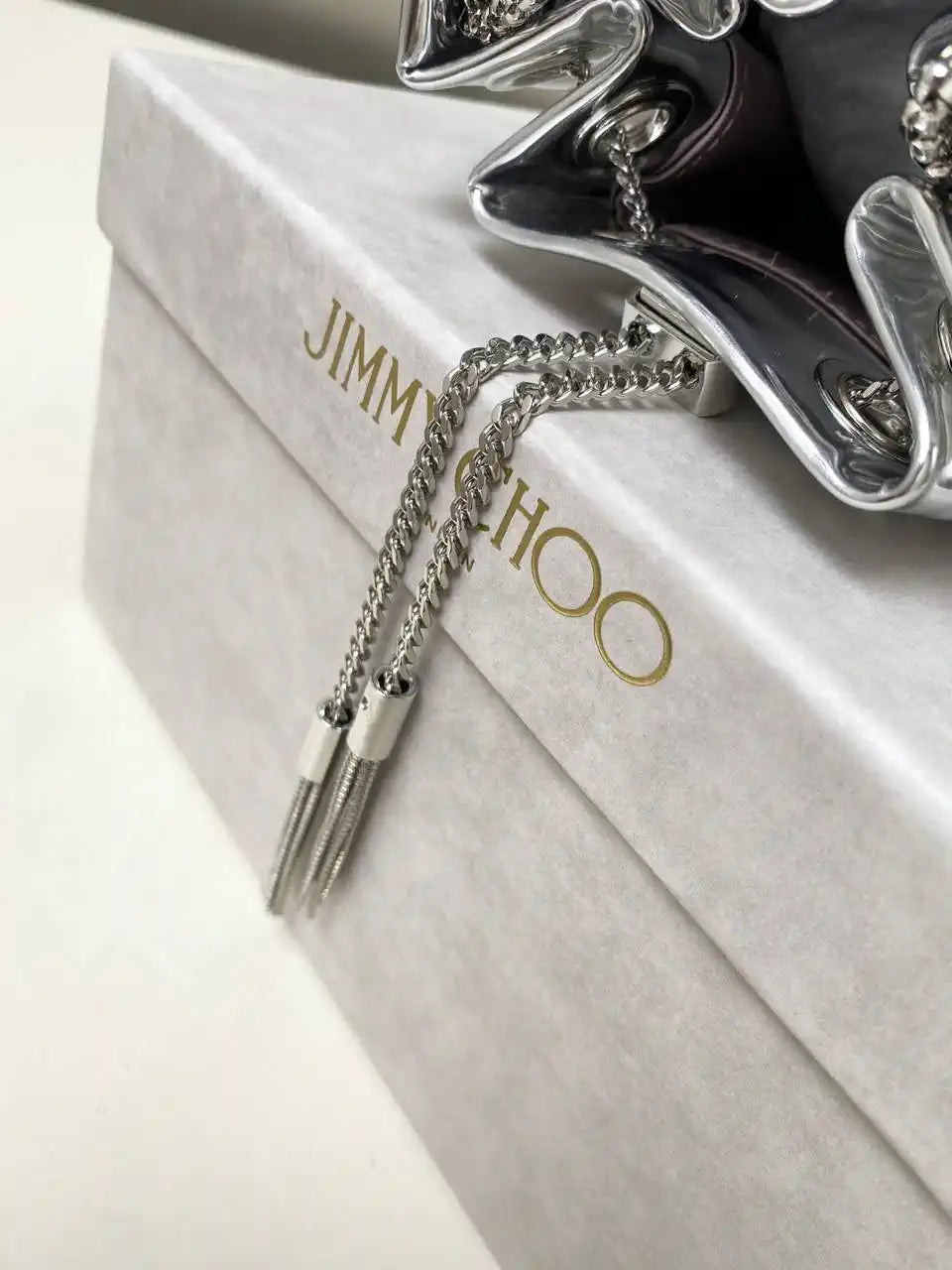 Jimmy Choo Bon Bon Silver Mirror Fabric Mini Bag with Metal Handle BONBONXVKOO0022