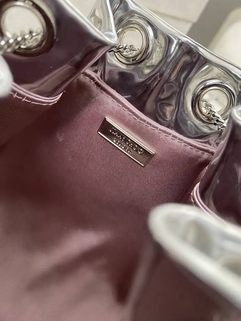 Jimmy Choo Bon Bon Silver Mirror Fabric Mini Bag with Metal Handle BONBONXVKOO0022