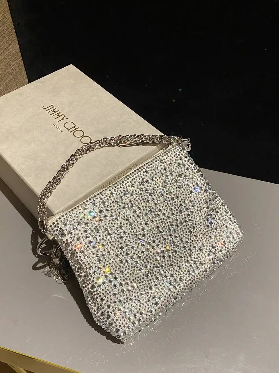 Jimmy Choo Callie Bag with with D¨¦grad¨¦ Crystals CALLIEQIB000769 White