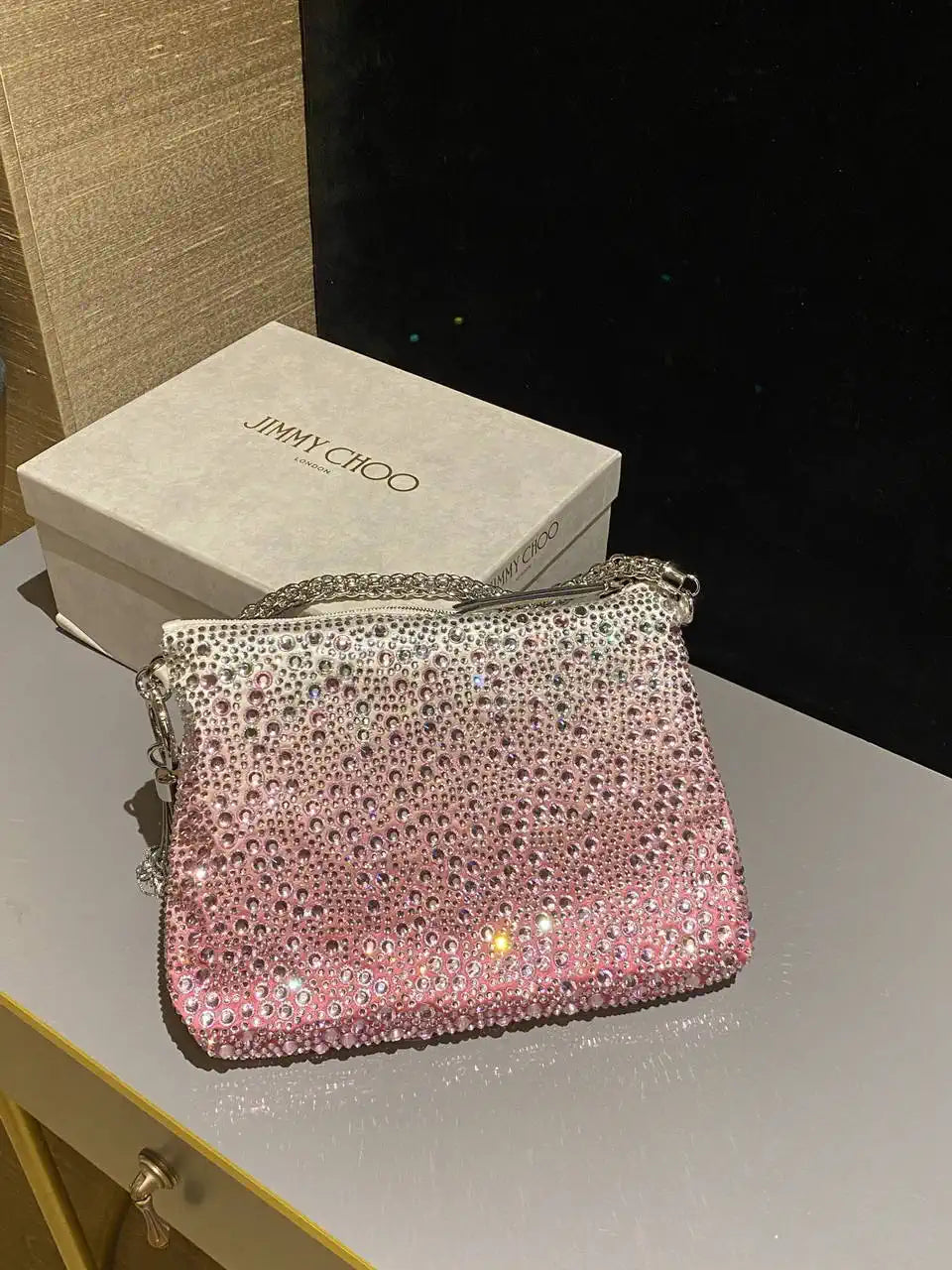 Jimmy Choo Callie Bag with with D¨¦grad¨¦ Crystals CALLIEQIB000769 White & Pink