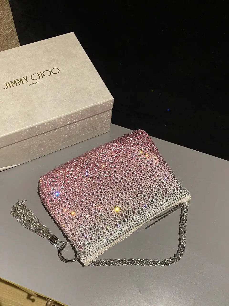 Jimmy Choo Callie Bag with with D¨¦grad¨¦ Crystals CALLIEQIB000769 White & Pink