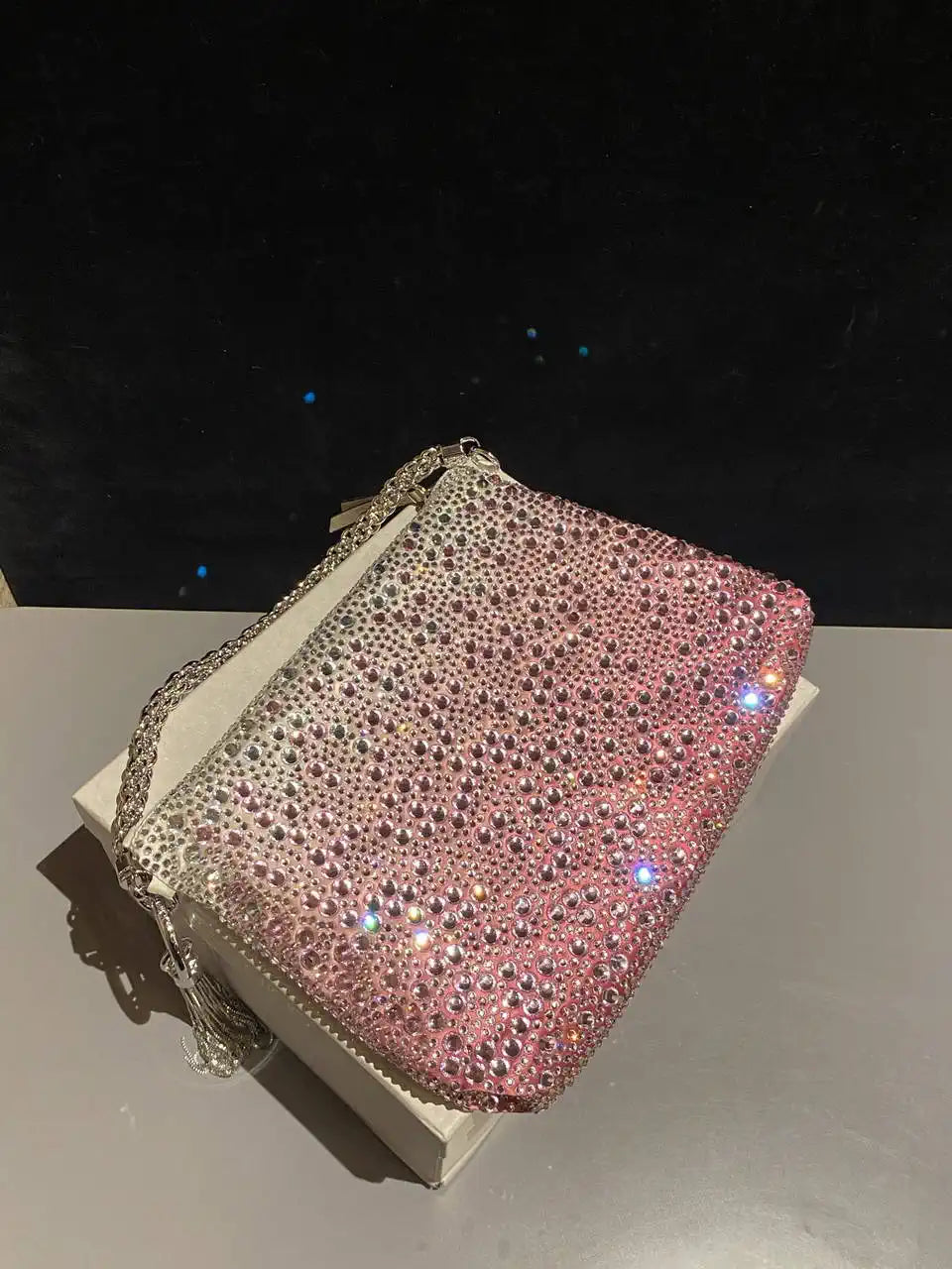 Jimmy Choo Callie Bag with with D¨¦grad¨¦ Crystals CALLIEQIB000769 White & Pink