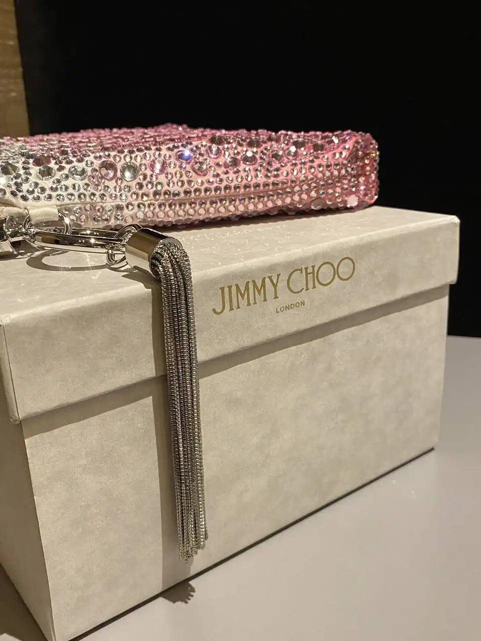 Jimmy Choo Callie Bag with with D¨¦grad¨¦ Crystals CALLIEQIB000769 White & Pink