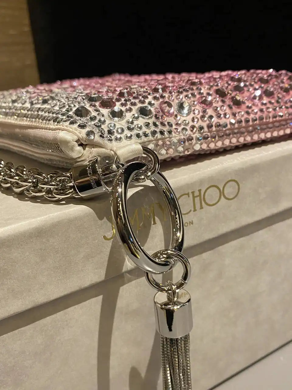 Jimmy Choo Callie Bag with with D¨¦grad¨¦ Crystals CALLIEQIB000769 White & Pink