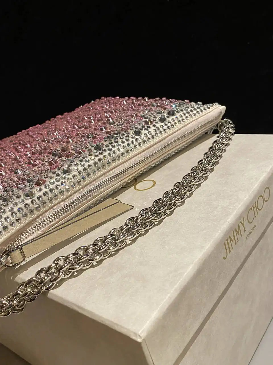 Jimmy Choo Callie Bag with with D¨¦grad¨¦ Crystals CALLIEQIB000769 White & Pink