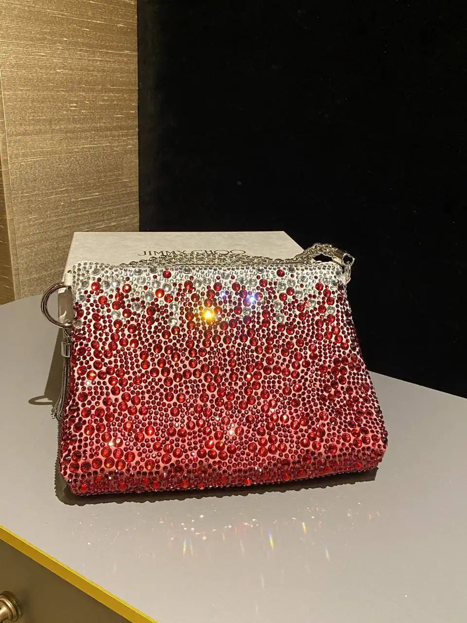Jimmy Choo Callie Bag with with D¨¦grad¨¦ Crystals CALLIEQIB000769 White & Red