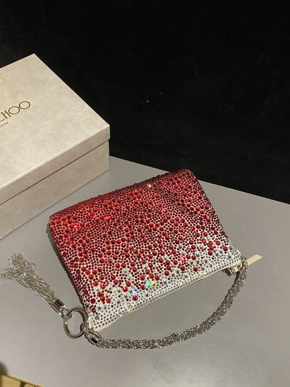 Jimmy Choo Callie Bag with with D¨¦grad¨¦ Crystals CALLIEQIB000769 White & Red