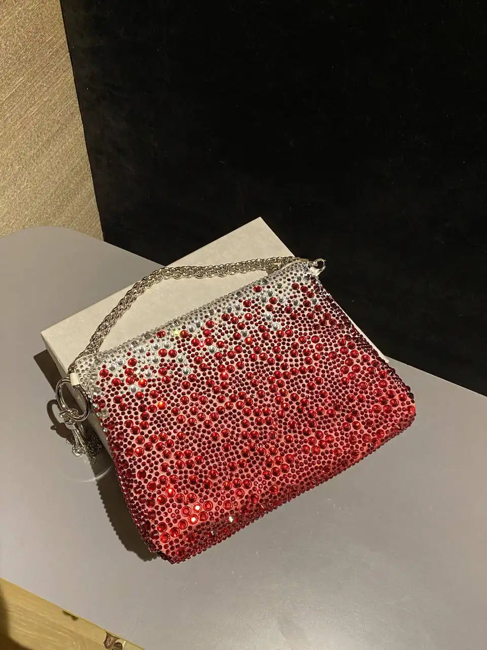 Jimmy Choo Callie Bag with with D¨¦grad¨¦ Crystals CALLIEQIB000769 White & Red