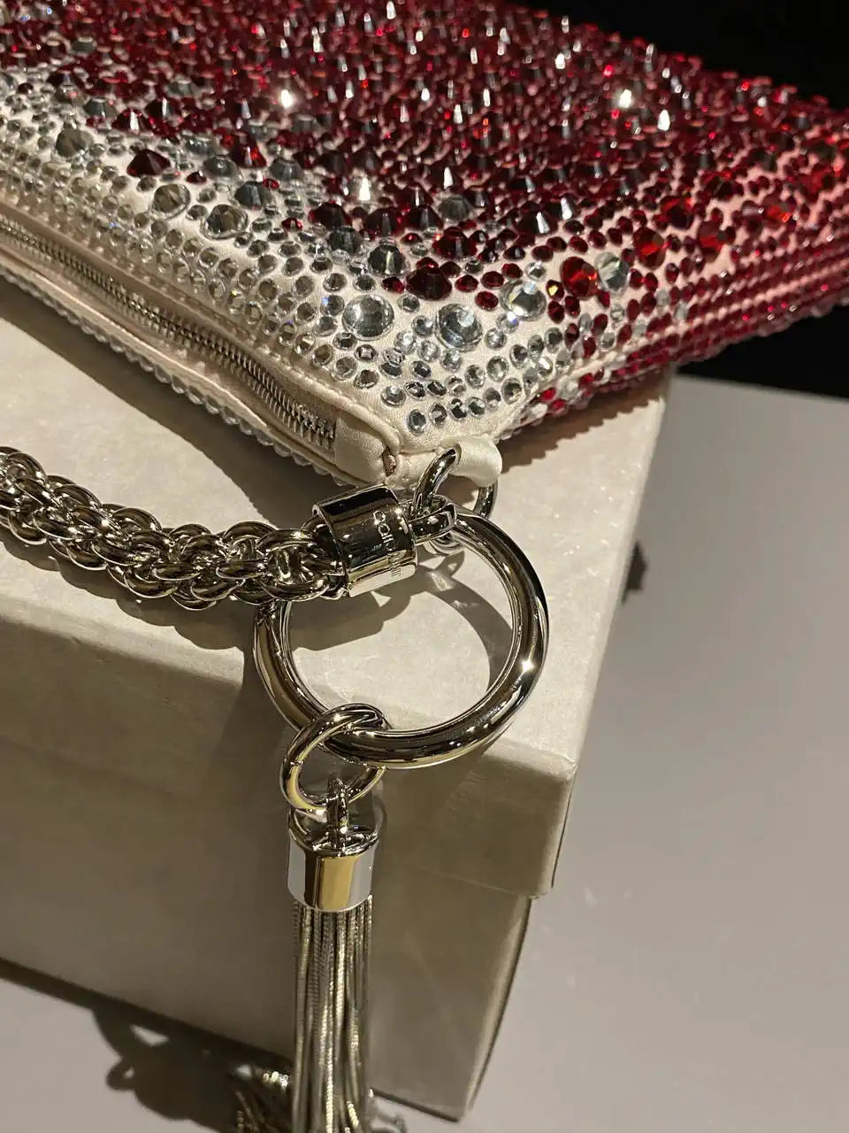 Jimmy Choo Callie Bag with with D¨¦grad¨¦ Crystals CALLIEQIB000769 White & Red