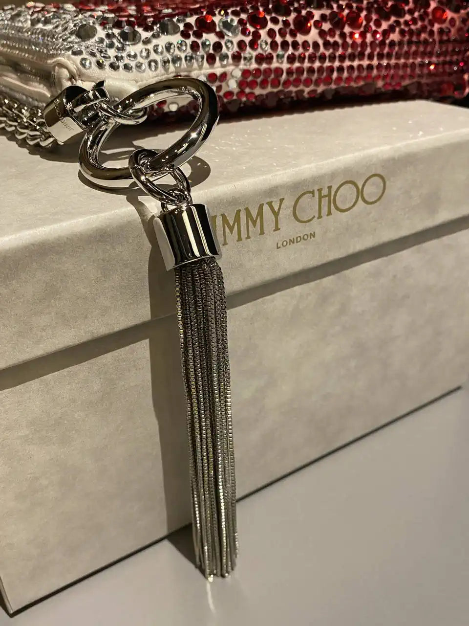 Jimmy Choo Callie Bag with with D¨¦grad¨¦ Crystals CALLIEQIB000769 White & Red