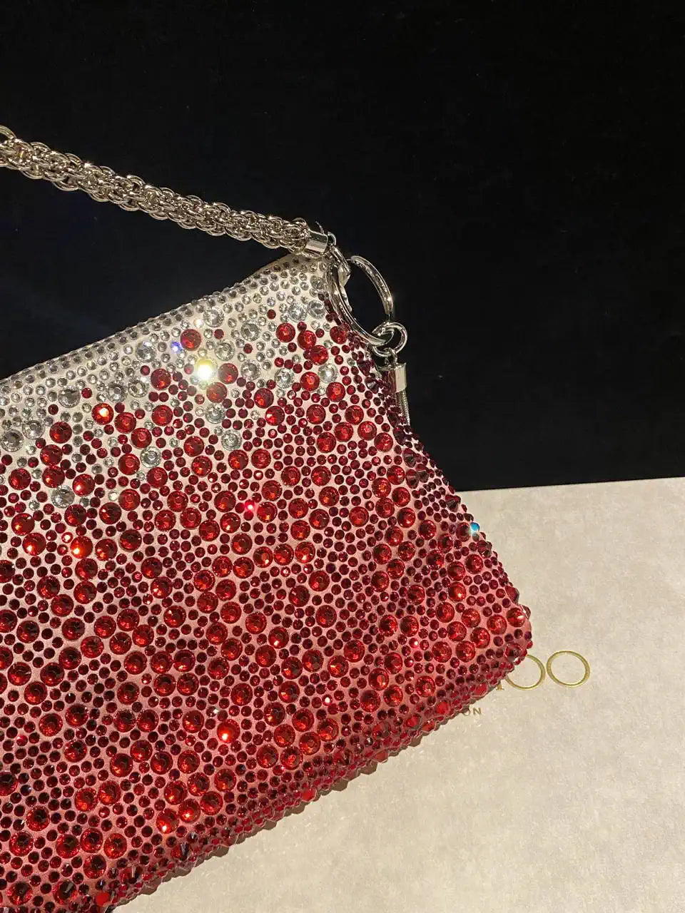 Jimmy Choo Callie Bag with with D¨¦grad¨¦ Crystals CALLIEQIB000769 White & Red