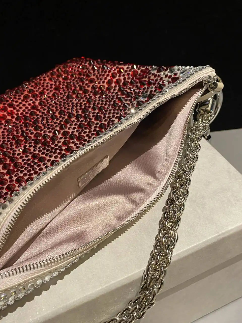 Jimmy Choo Callie Bag with with D¨¦grad¨¦ Crystals CALLIEQIB000769 White & Red