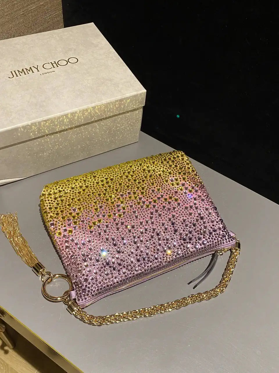 Jimmy Choo Callie Bag with with D¨¦grad¨¦ Crystals CALLIEQIB000769 Pink &Yellow