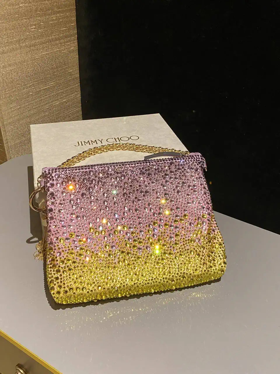 Jimmy Choo Callie Bag with with D¨¦grad¨¦ Crystals CALLIEQIB000769 Pink &Yellow