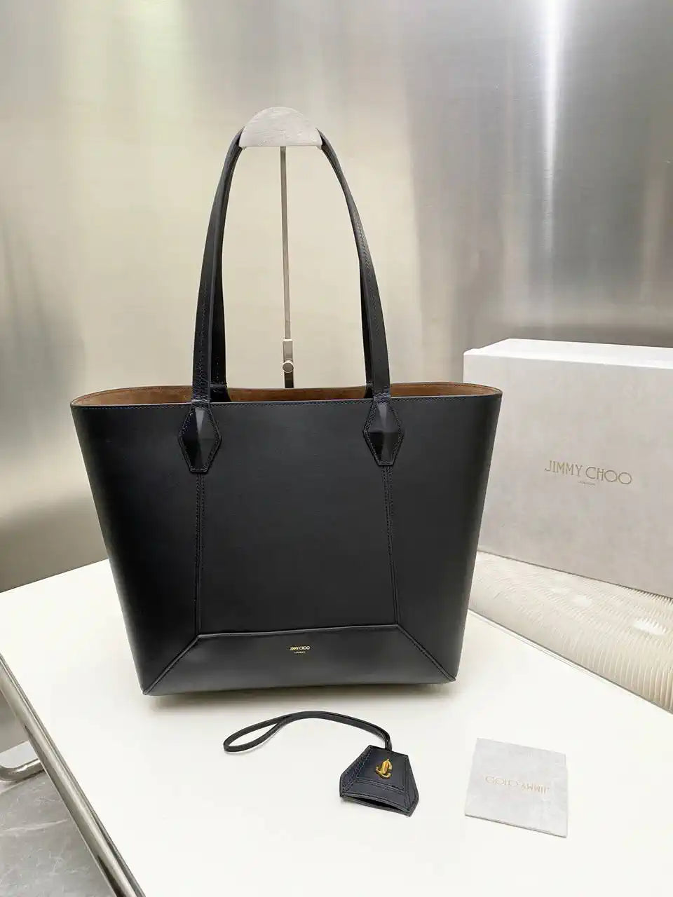 Jimmy Choo Diamond Tote M Black Calf Leather Tote Bag D061844