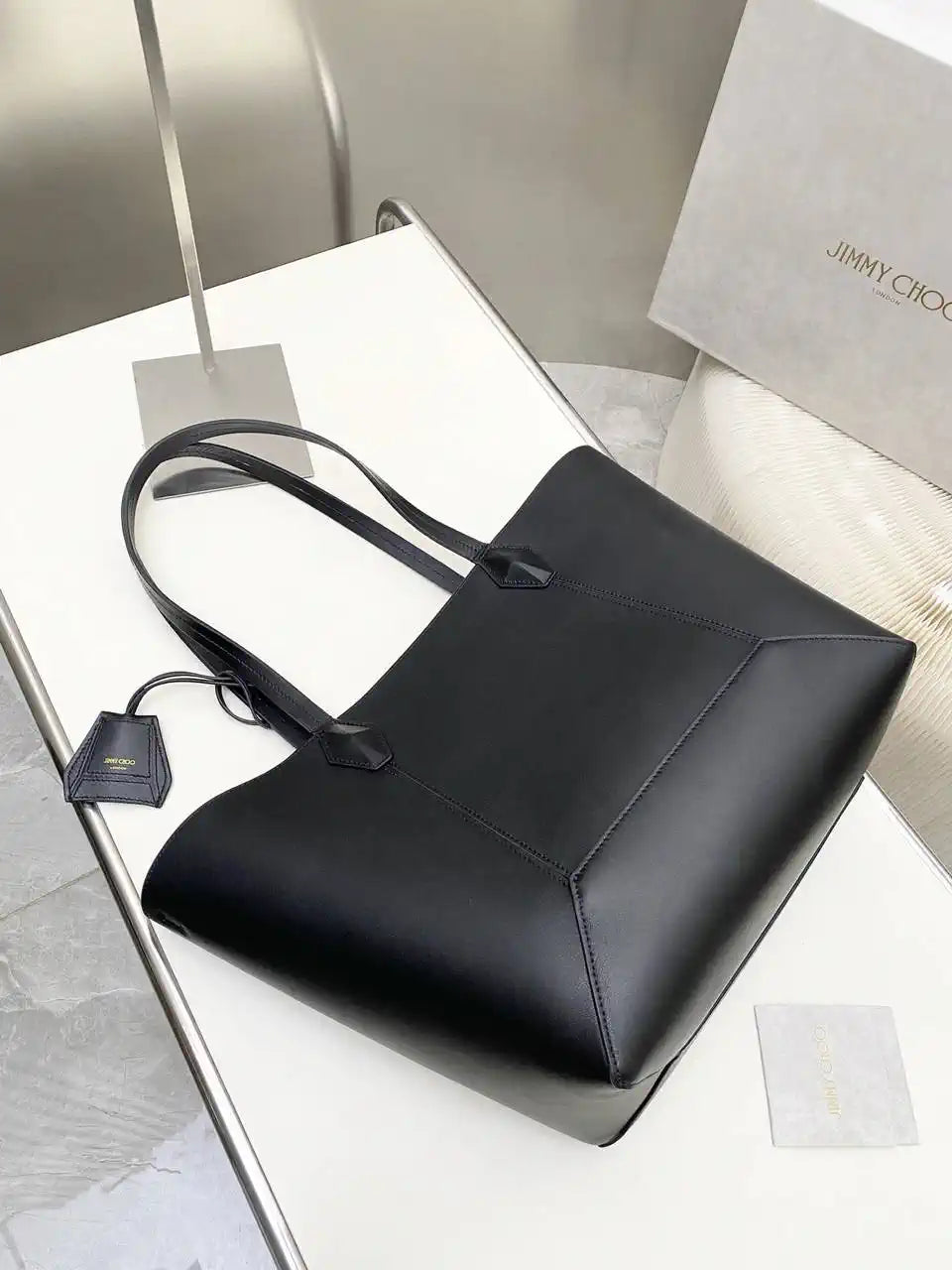 Jimmy Choo Diamond Tote M Black Calf Leather Tote Bag D061844