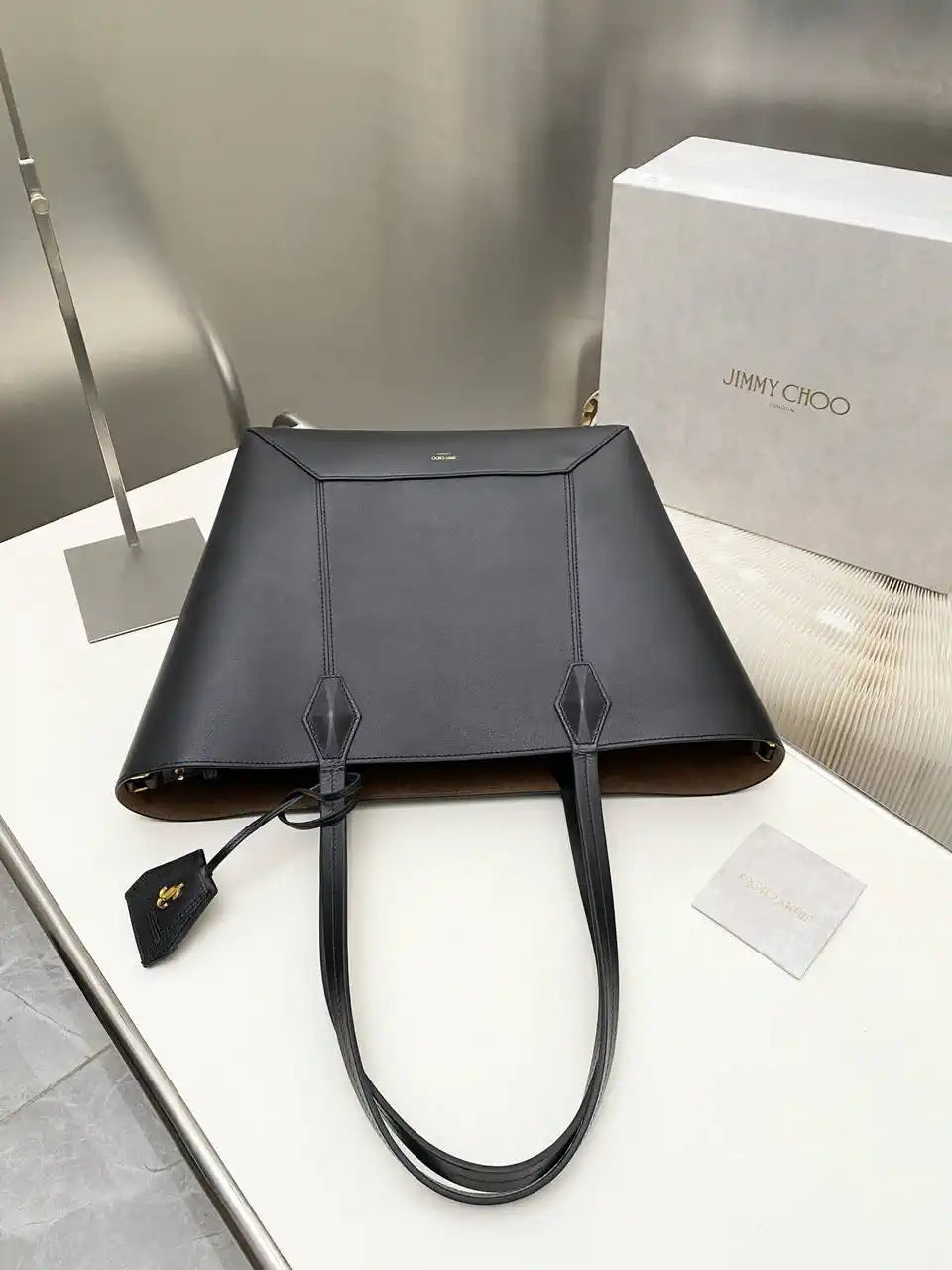 Jimmy Choo Diamond Tote M Black Calf Leather Tote Bag D061844