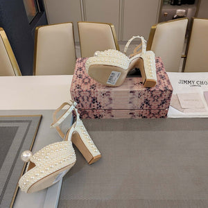 Jimmy Choo Sacaria Platform 120 White Satin Platform Sandals with All-Over Pearl Embellishment - Fmale-Euro 35=US 4 / 85mm - View 8