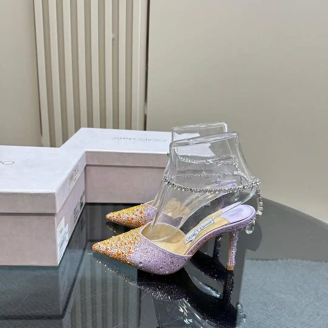 Jimmy Choo SAEDA100ZPJ Gold Satin Pumps with Crystals JC90016
