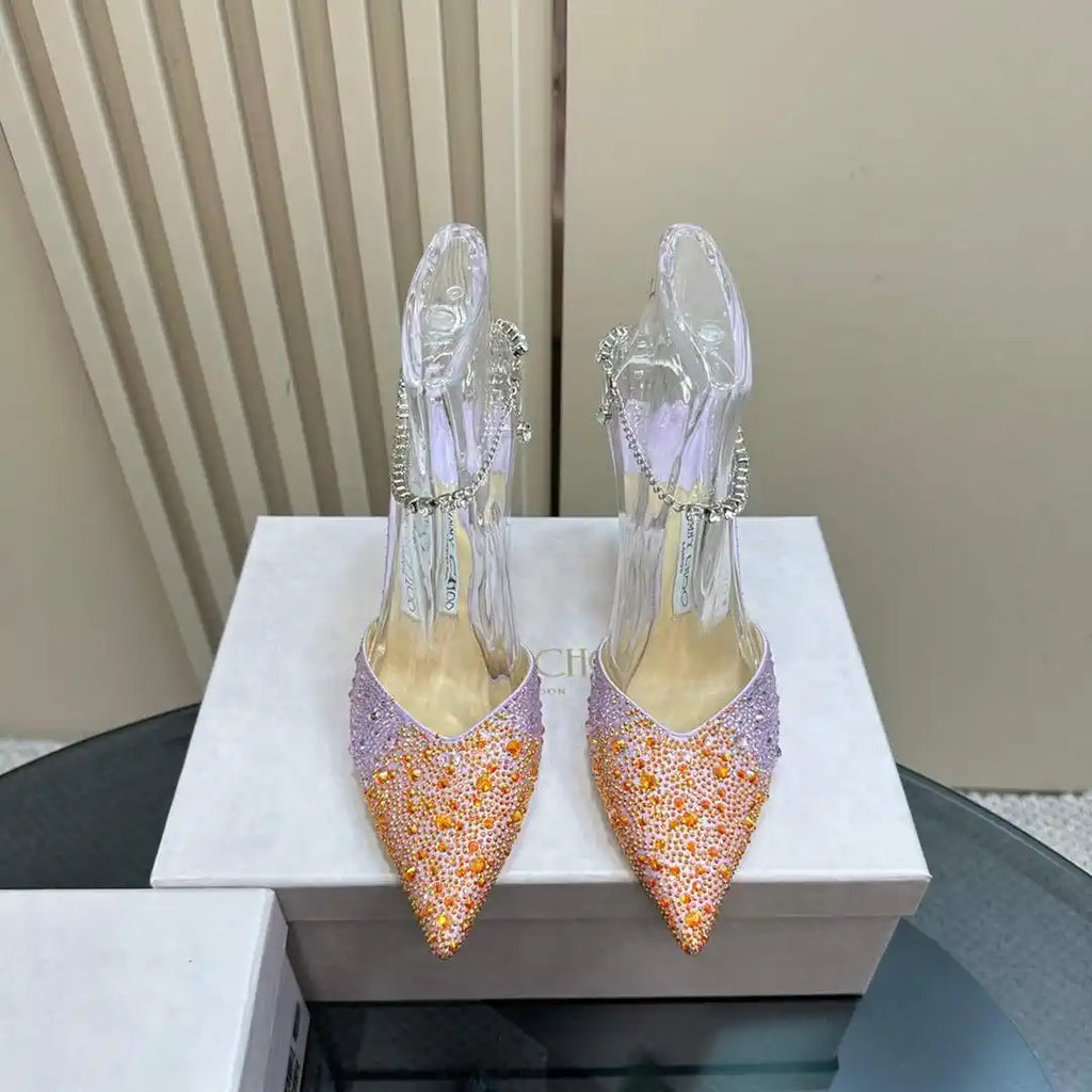 Jimmy Choo SAEDA100ZPJ Gold Satin Pumps with Crystals JC90016
