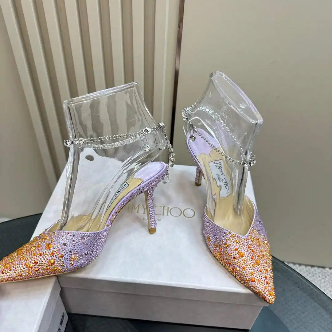 Jimmy Choo SAEDA100ZPJ Gold Satin Pumps with Crystals JC90016
