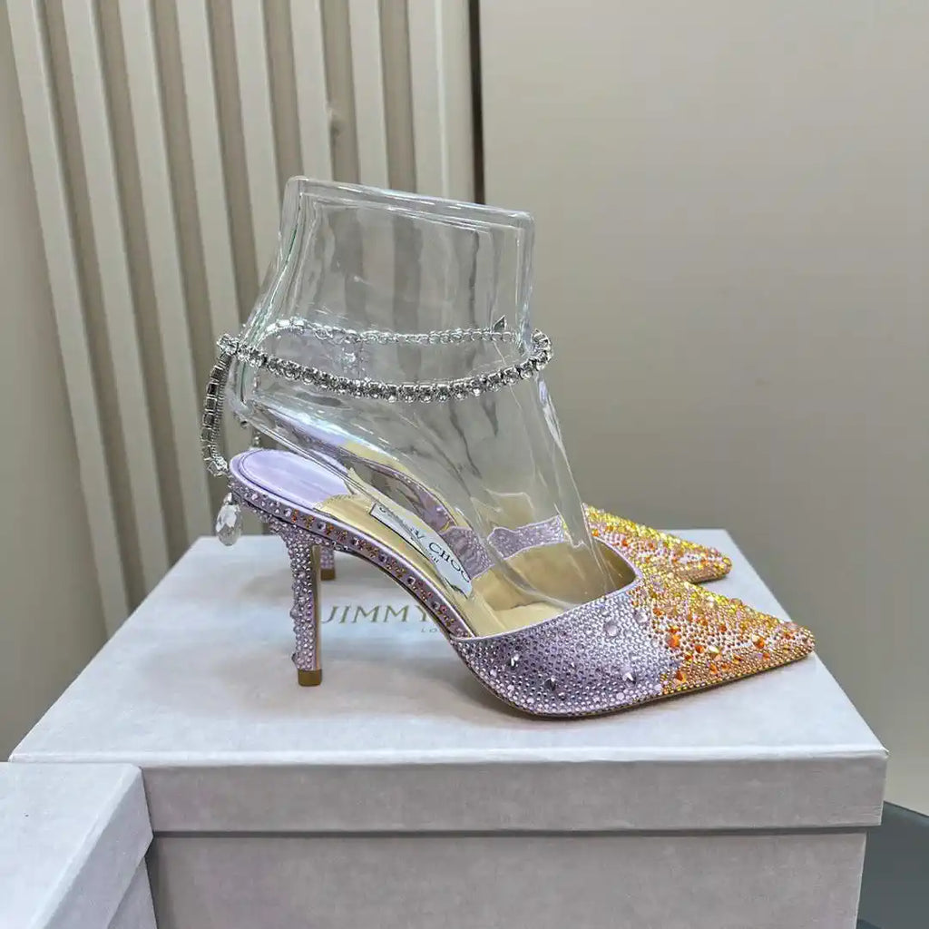 Jimmy Choo SAEDA100ZPJ Gold Satin Pumps with Crystals JC90016