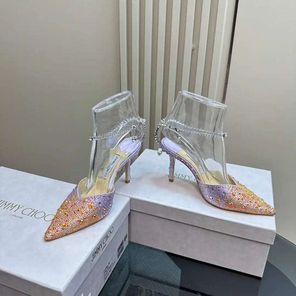 Jimmy Choo SAEDA100ZPJ Gold Satin Pumps with Crystals JC90016