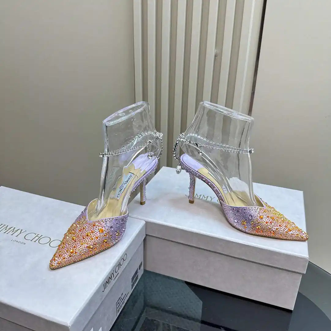 Jimmy Choo SAEDA100ZPJ Gold Satin Pumps with Crystals JC90016