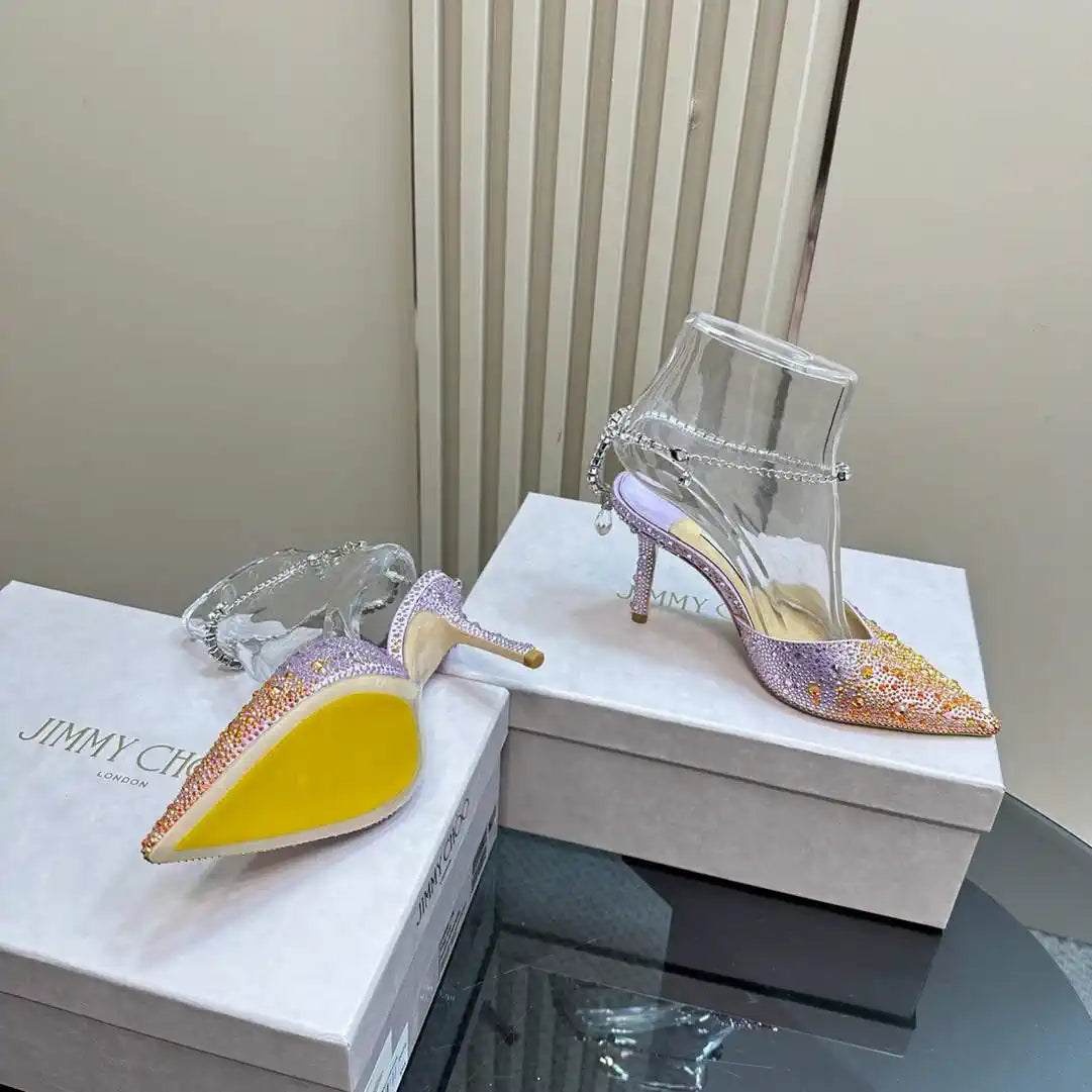 Jimmy Choo SAEDA100ZPJ Gold Satin Pumps with Crystals JC90016