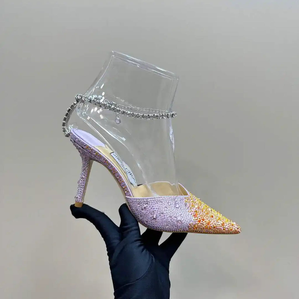 Jimmy Choo SAEDA100ZPJ Gold Satin Pumps with Crystals JC90016
