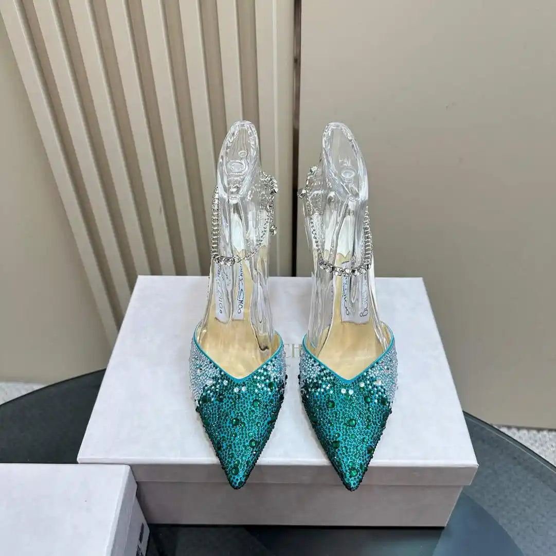 Jimmy Choo SAEDA100ZPJ Gold Satin Pumps with Crystals JC90017
