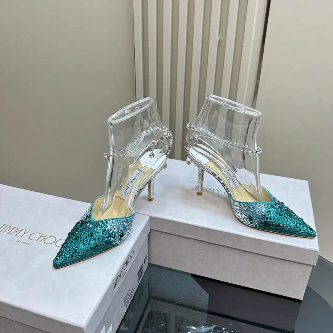 Jimmy Choo SAEDA100ZPJ Gold Satin Pumps with Crystals JC90017
