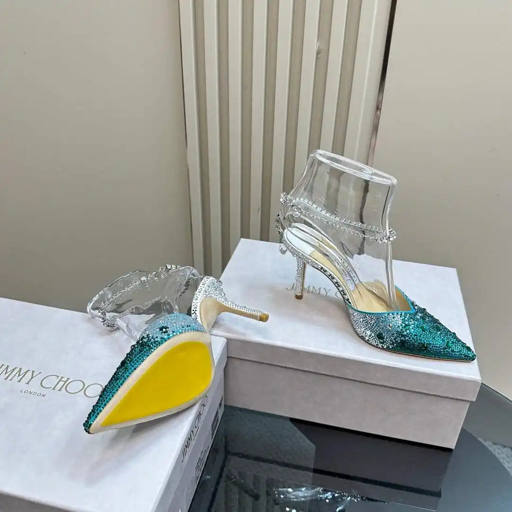 Jimmy Choo SAEDA100ZPJ Gold Satin Pumps with Crystals JC90017