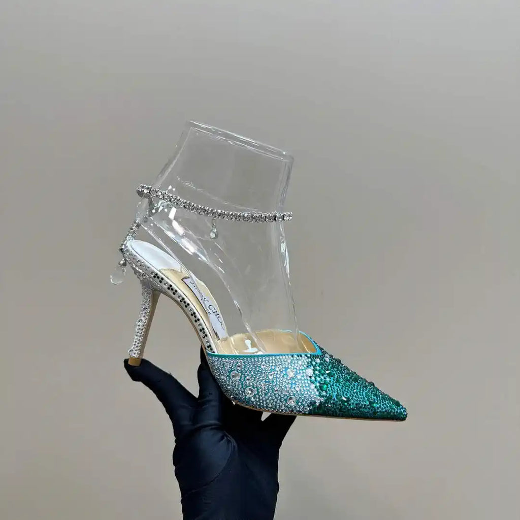 Jimmy Choo SAEDA100ZPJ Gold Satin Pumps with Crystals JC90017
