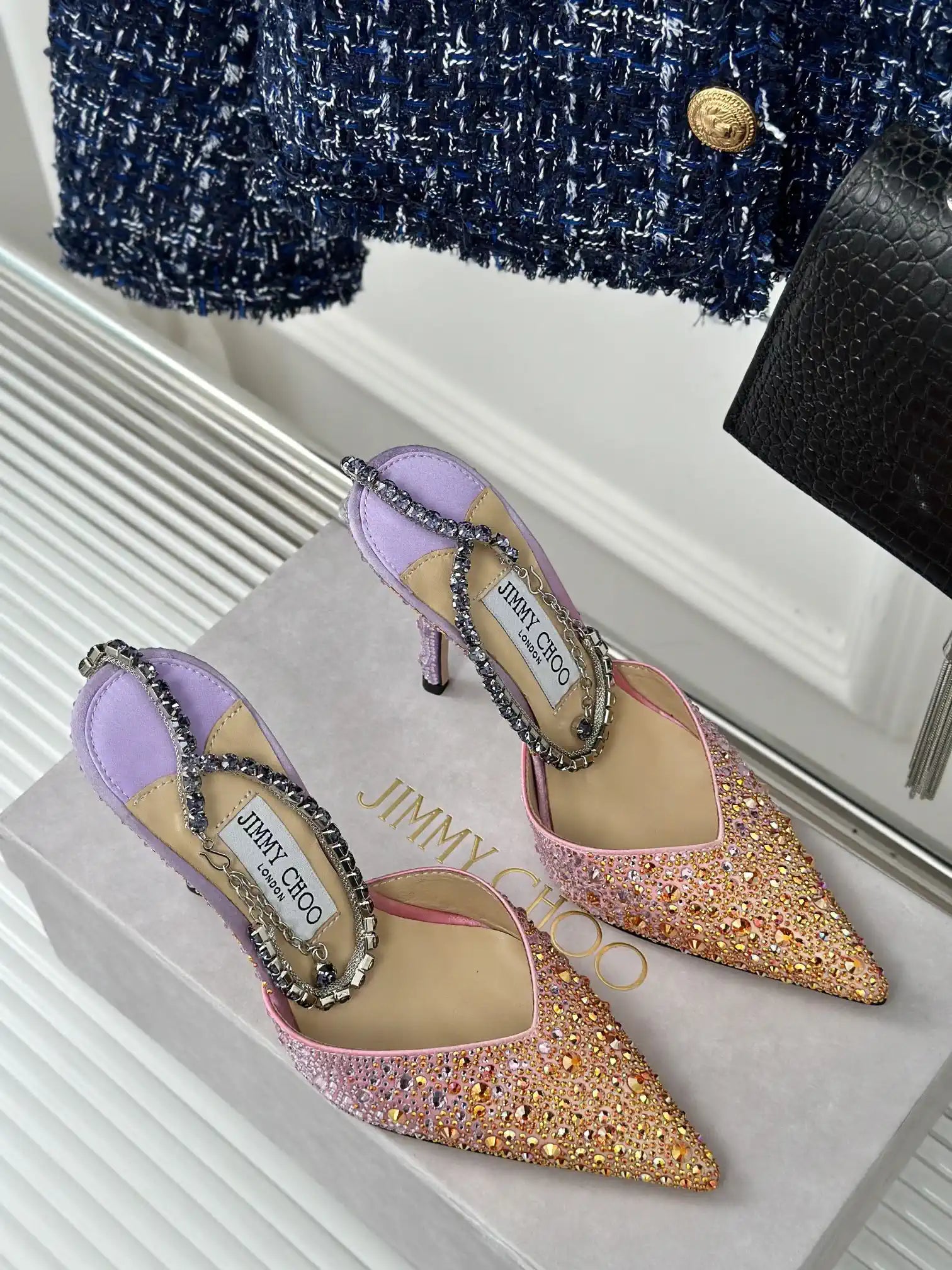 Jimmy Choo SAEDA100ZPJ Gold Satin Pumps with Crystals JC90018