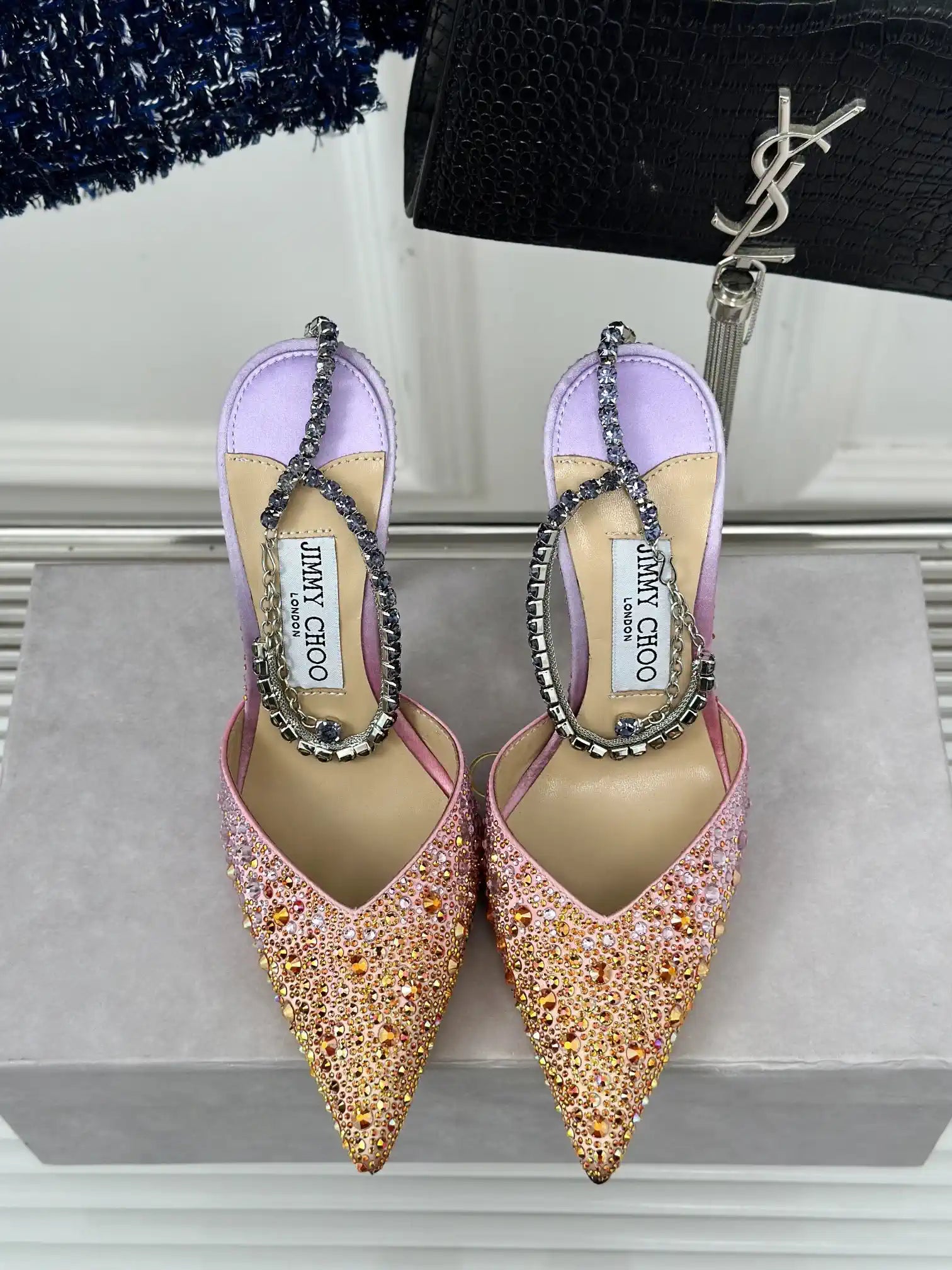 Jimmy Choo SAEDA100ZPJ Gold Satin Pumps with Crystals JC90018