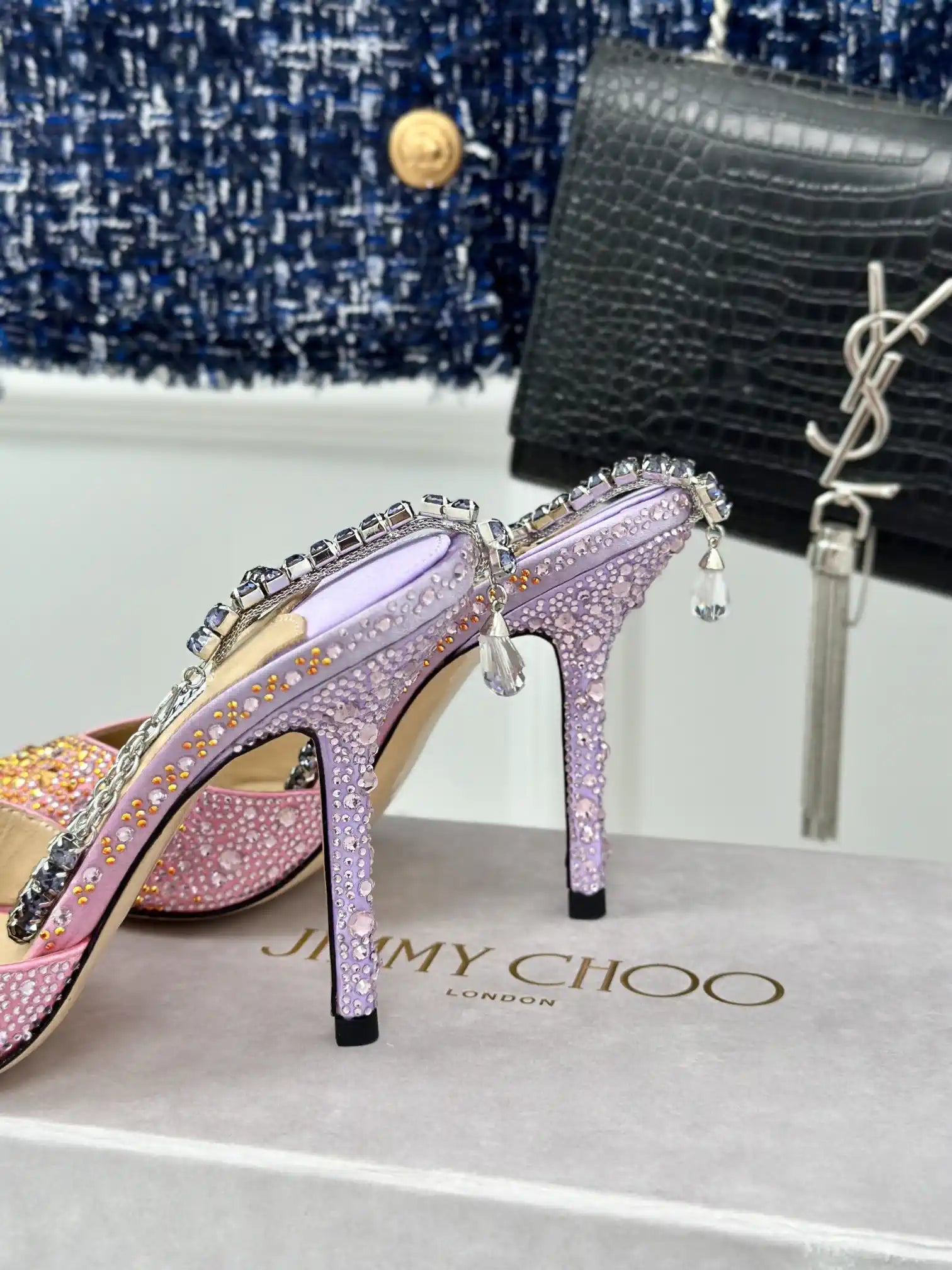 Jimmy Choo SAEDA100ZPJ Gold Satin Pumps with Crystals JC90018