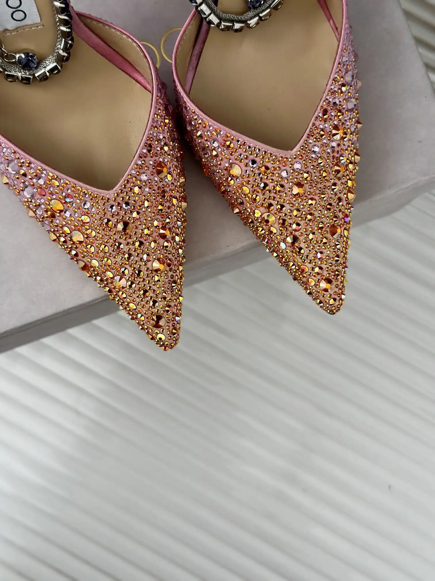 Jimmy Choo SAEDA100ZPJ Gold Satin Pumps with Crystals JC90018